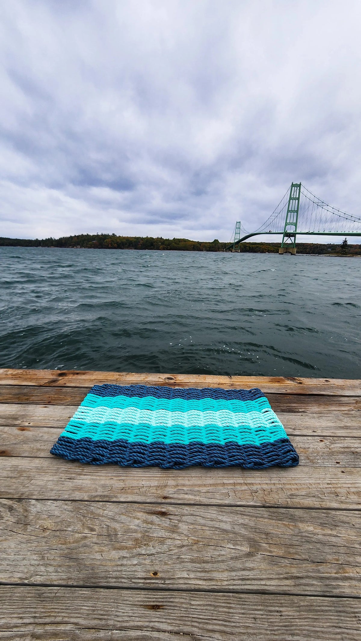5 Stripe Lobster Rope Mat Navy Blue, Teal, Seafoam