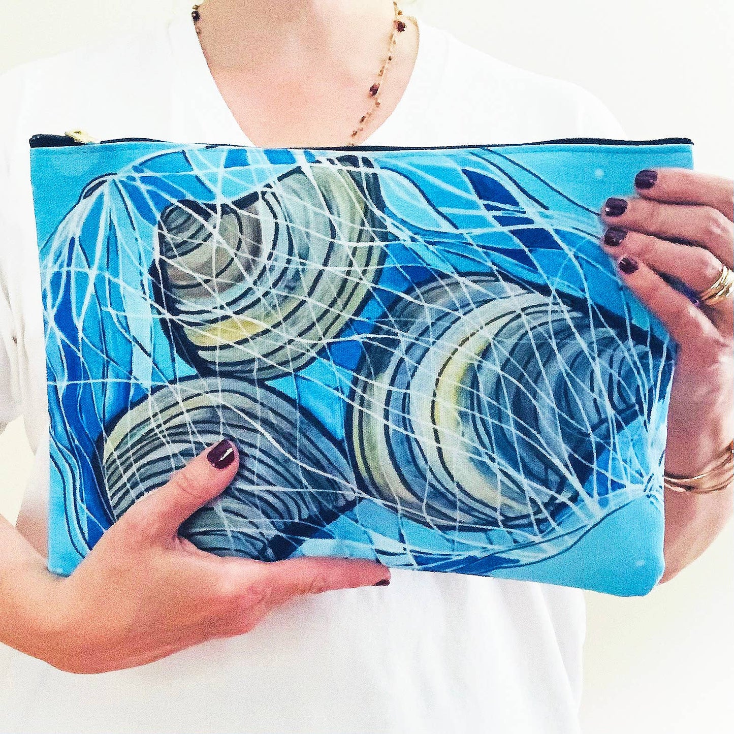 Large Blue Coastal Clams Zipper Clutch Pouch