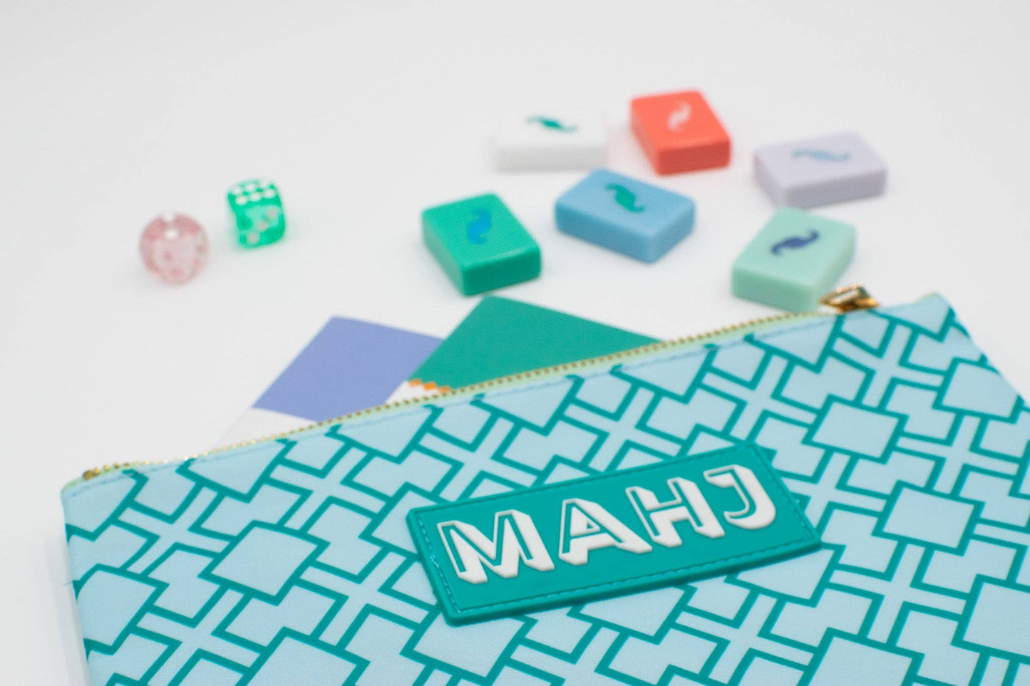 Premium Mahjong Card & Accessory Bag: Geometric- Green Card & Accessory Bag