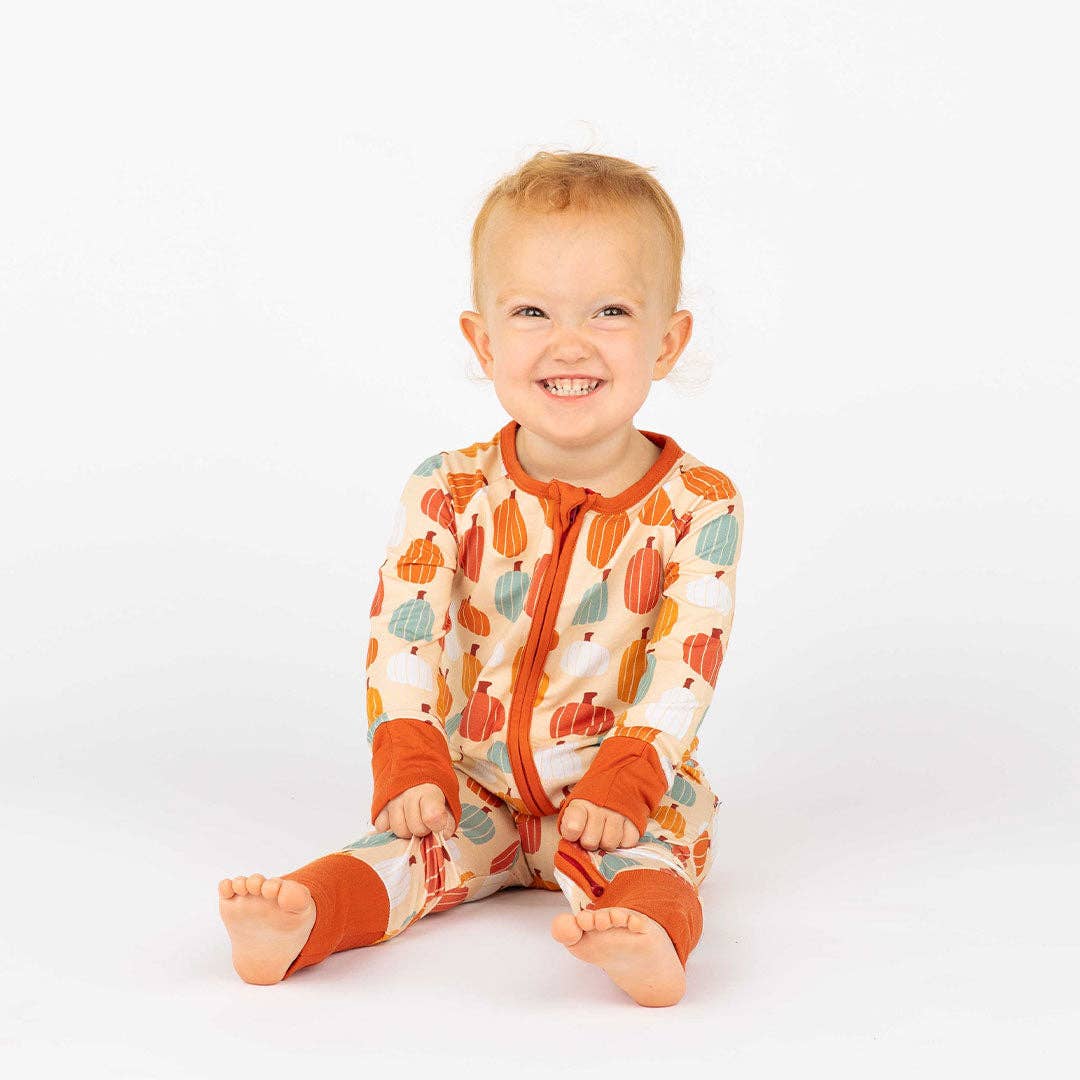 Pumpkin Patch Fall Bamboo Convertible Baby Pajamas Footie: Orange/Multi / 6-12M