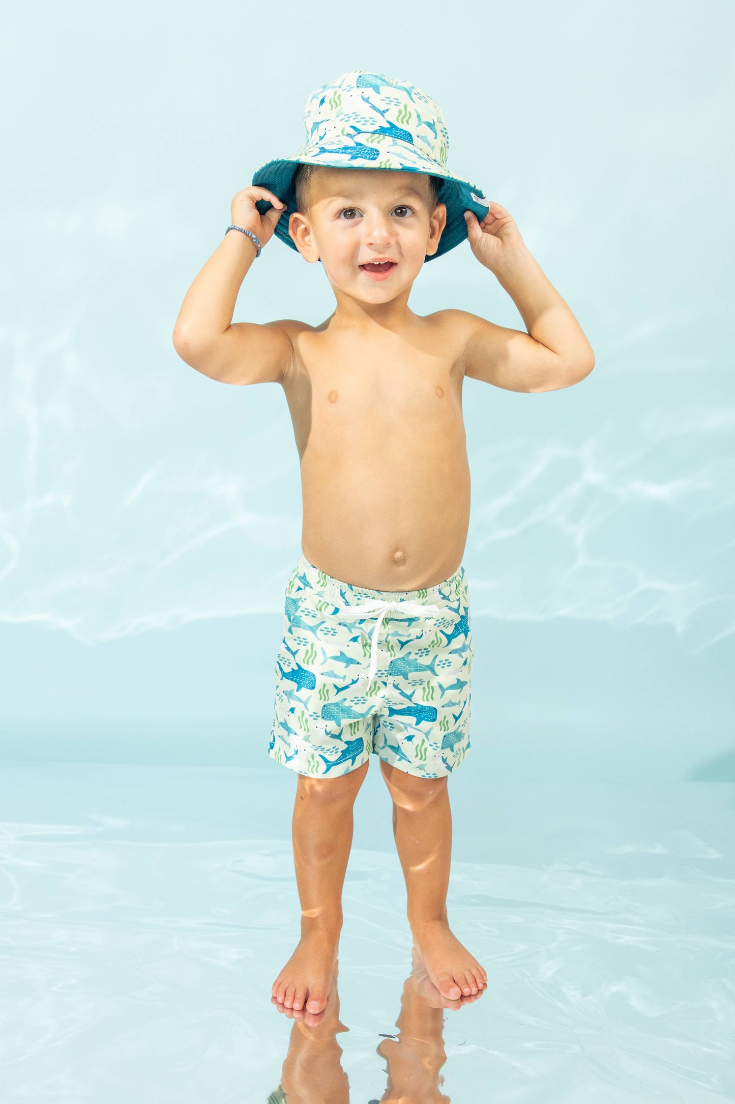 Shark Friends Ocean Animals Boys Swim Trunks Kids Swimsuit: Blue/Multi / 2/3T