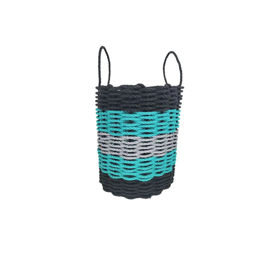 Five Stripe Rope Storage Basket Black, Teal & Gray