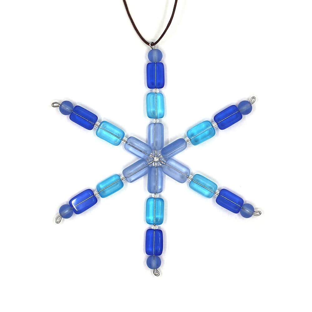 Beaded Snowflake Ornament in Seaglass for Holiday Decor