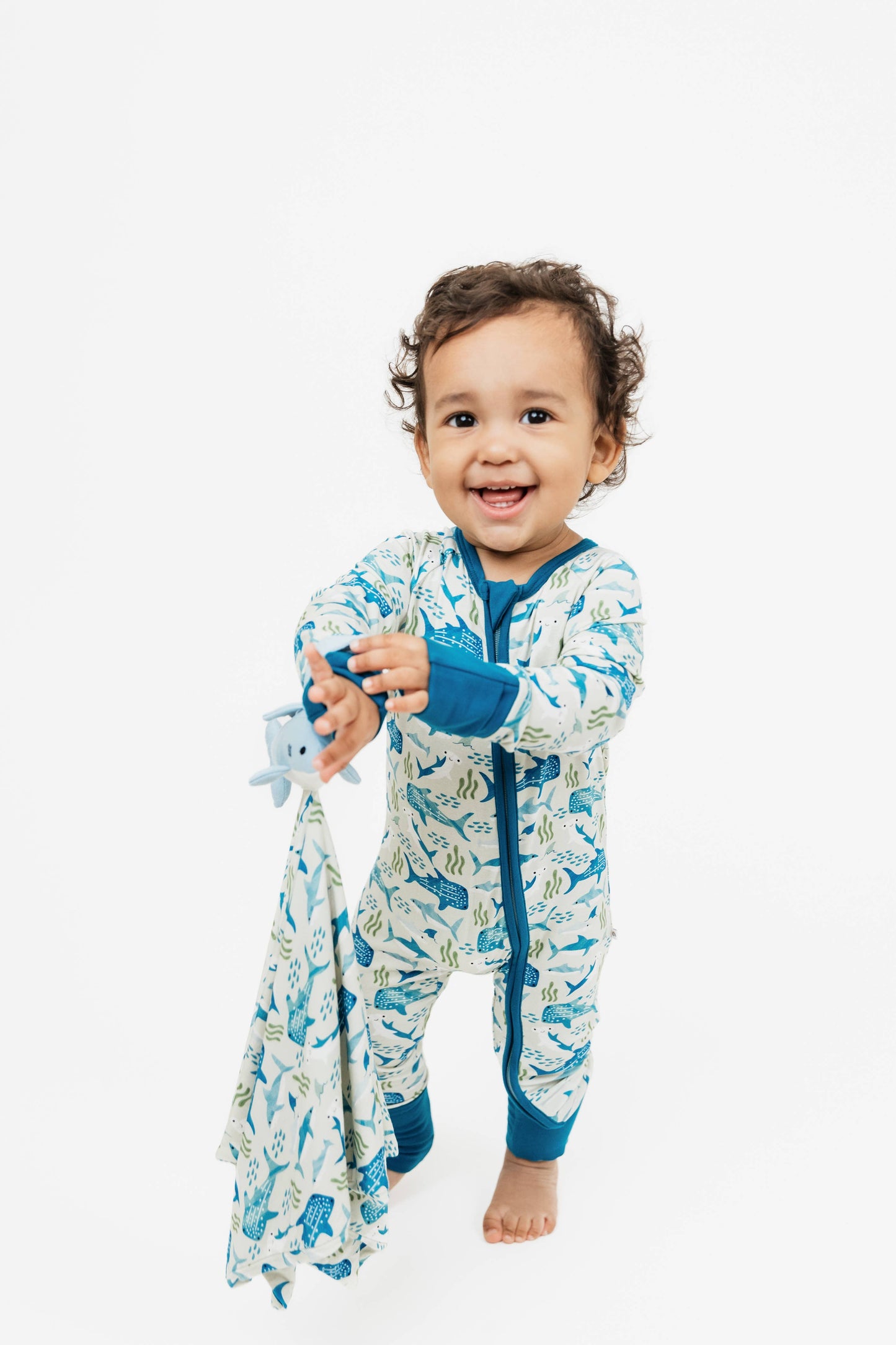 Shark Friends Ocean Bamboo Convertible Baby Pajamas: Blue/Multi / 12-18M