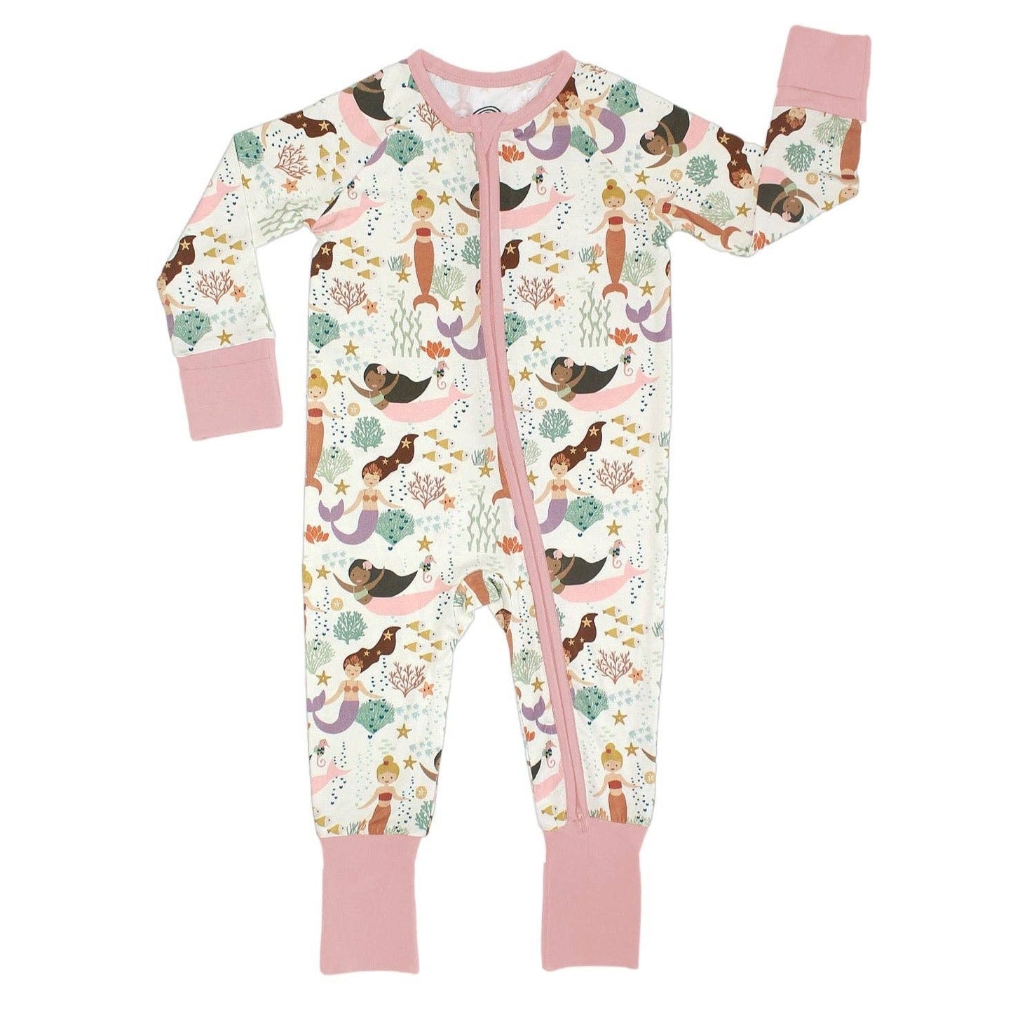 Making Waves Mermaids Coastal Bamboo Baby Pajamas Convertible Romper: 12-18M