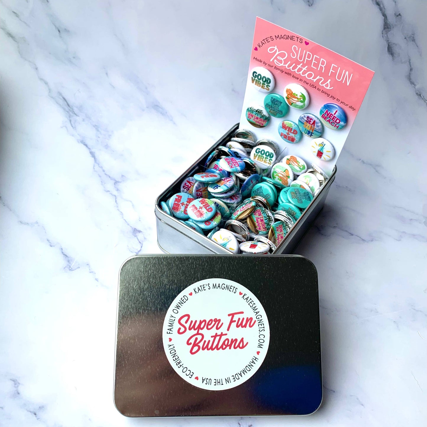 Beach Button  Tin of 200 1" Buttons
