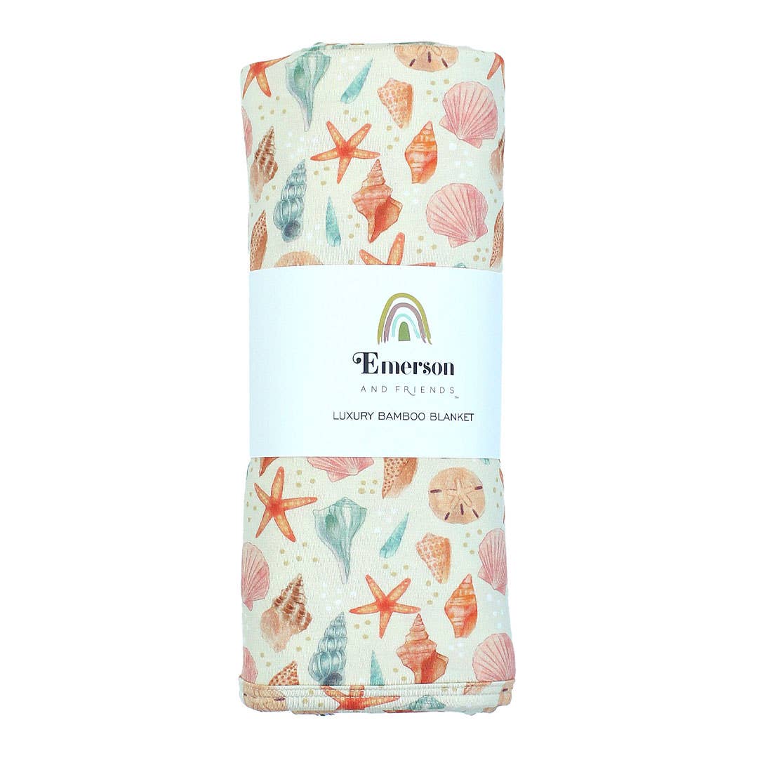 Sandy Seashells Luxury Bamboo Baby Swaddling Blanket: Beige/Multi / Small