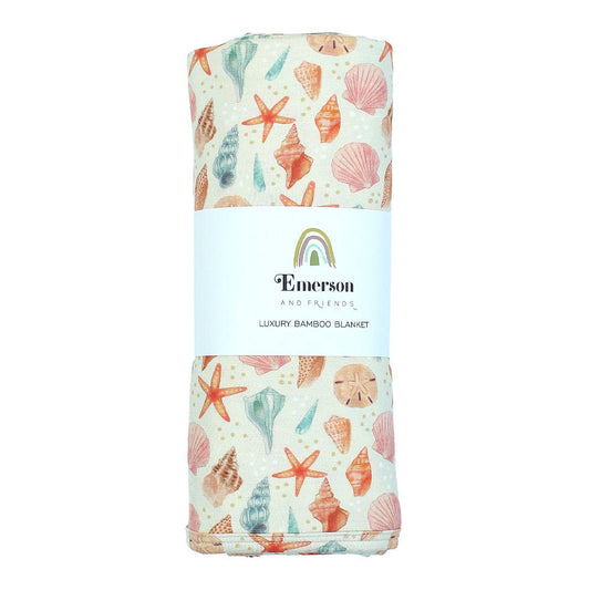 Sandy Seashells Luxury Bamboo Baby Swaddling Blanket: Beige/Multi / Small