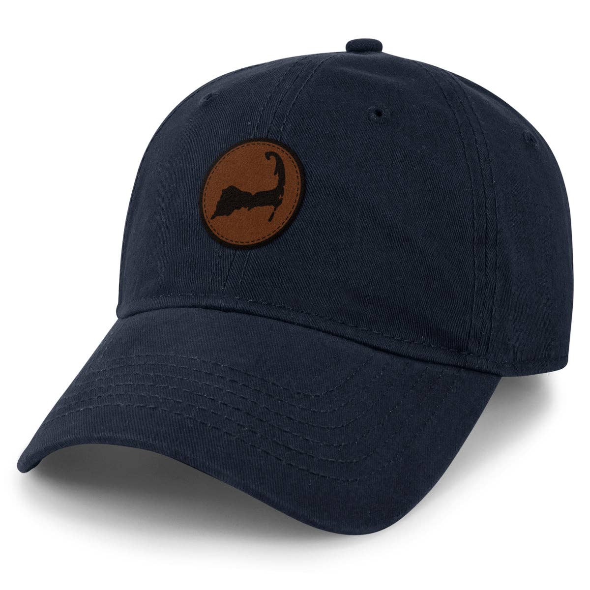 Cape Cod Circle Leather Patch Dad Hat: Navy / Dad Hat
