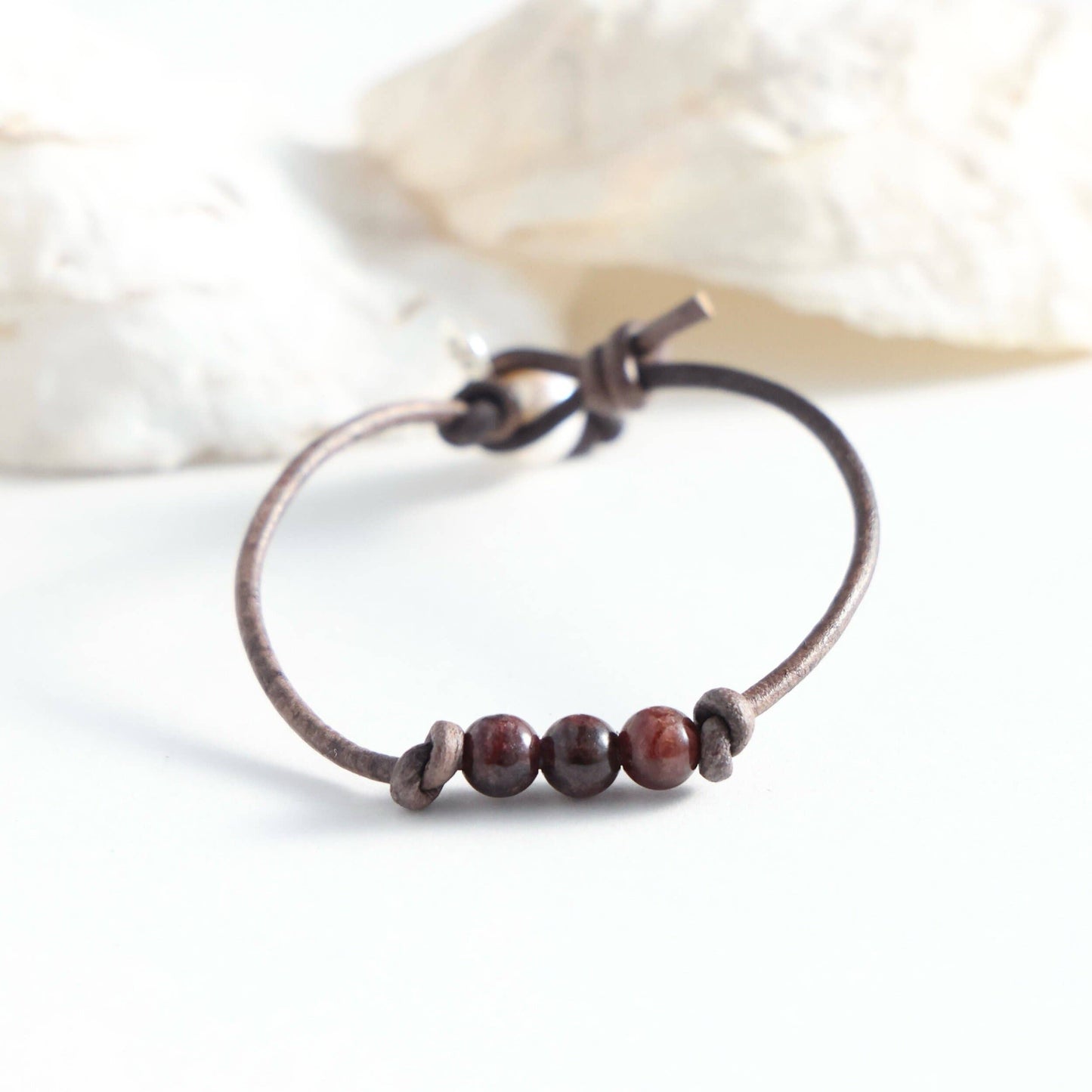 Triple Stone and Leather Bracelet: 6.5" / Tiger's Eye