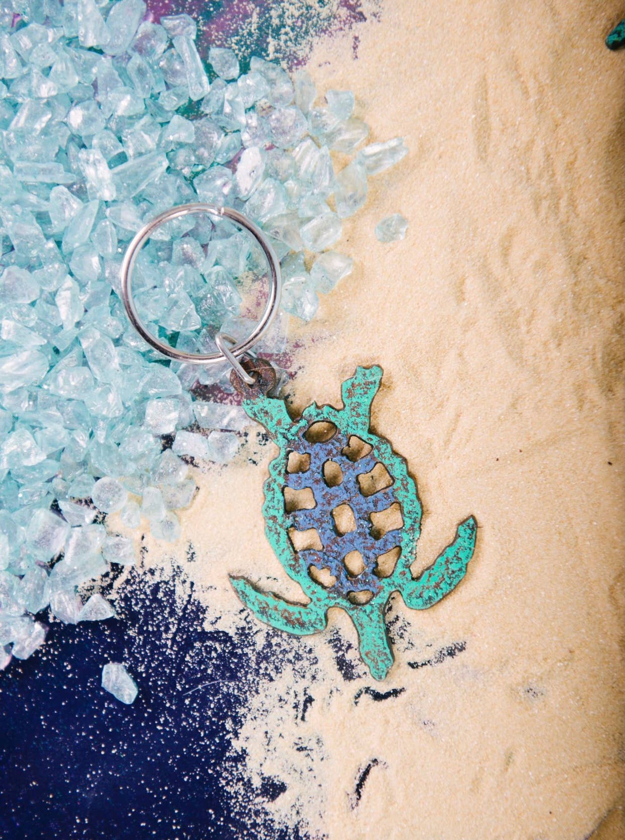 Sea turtle keychain key fob metal products nautical gift eco