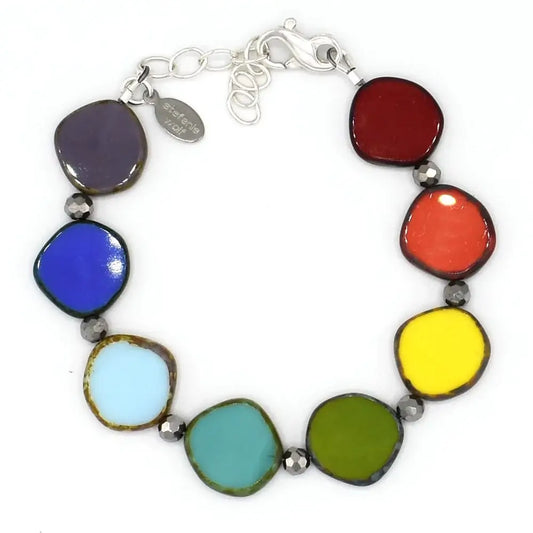 Rainbow Mix Small Circle Glass Beaded Bracelet