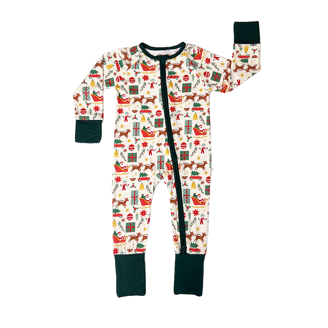 Holiday Vintage Christmas Bamboo Convertible Baby Pajamas: 3-6M