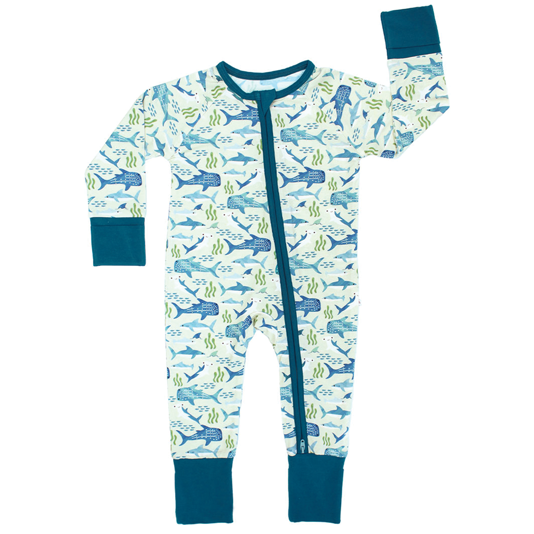 Shark Friends Ocean Bamboo Convertible Baby Pajamas: Blue/Multi / 6-12M