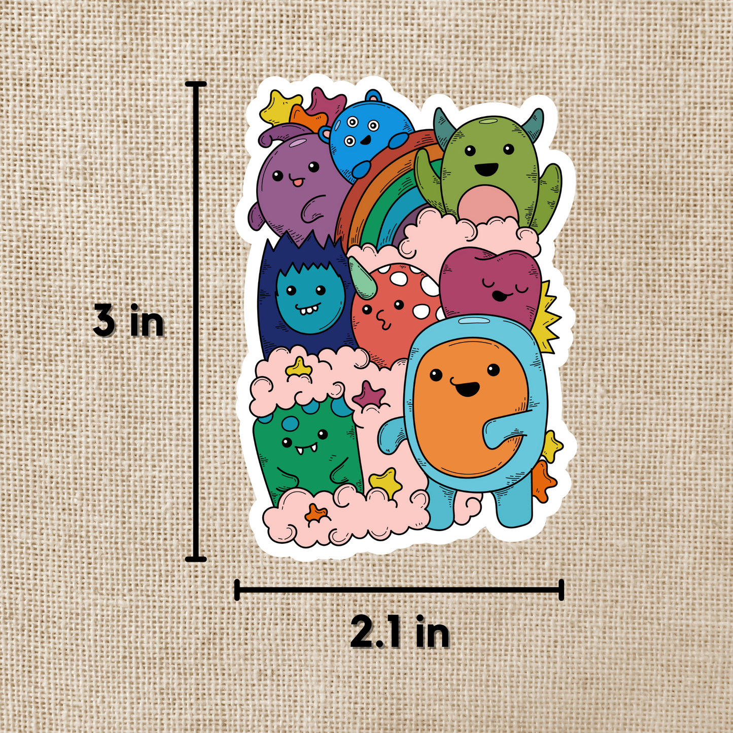 Silly Monster Rainbow Pile, 3-inch sticker