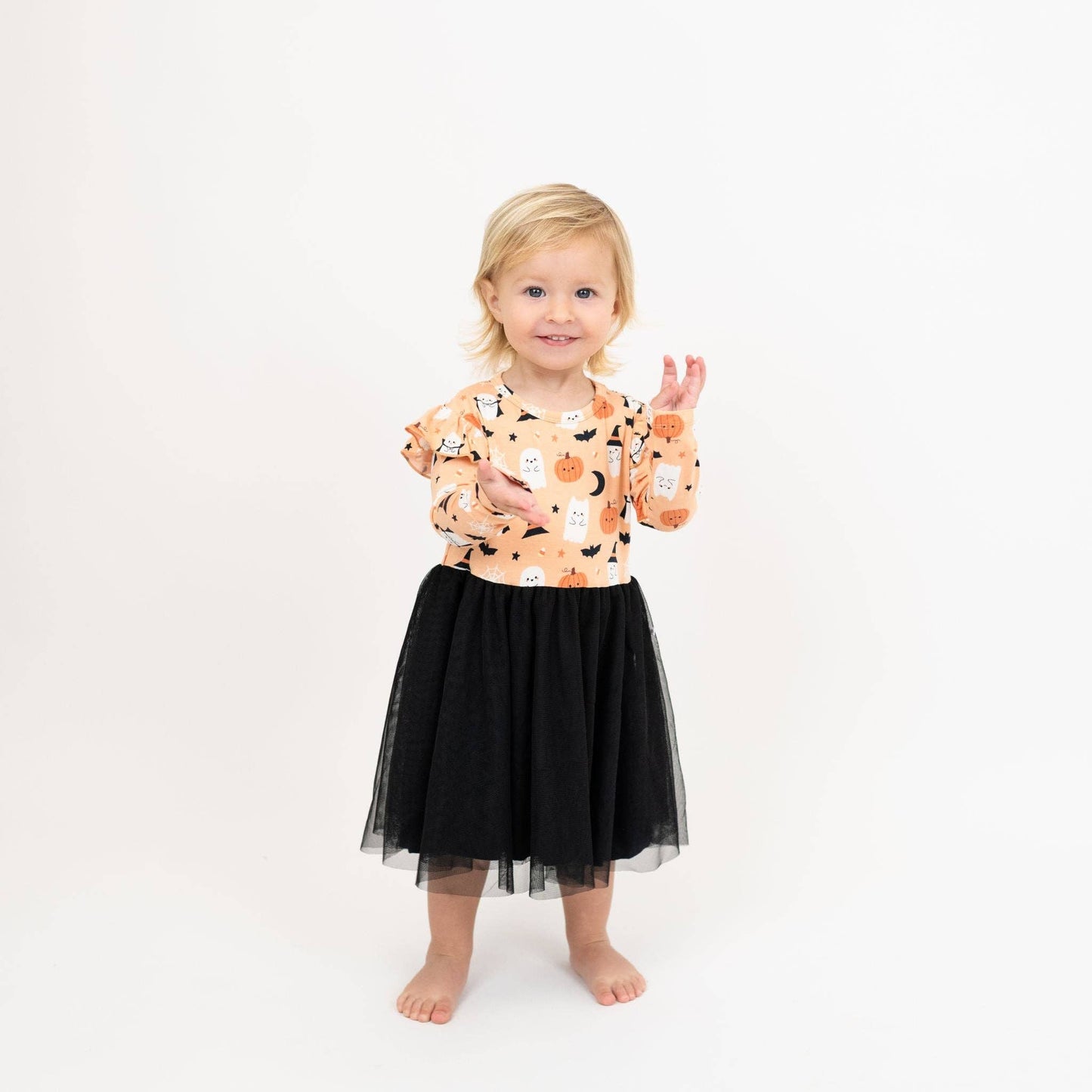 Boo-Tastic Halloween Glow-in-the-Dark Ruffled Twirl Dress: Orange/Multi / 4/5T