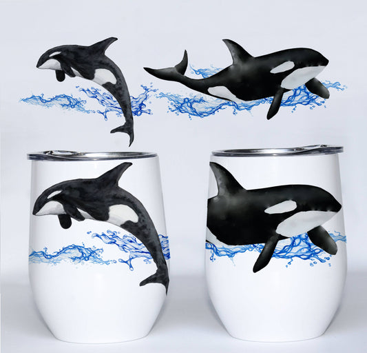 Orcas Wine Tumbler | Killer Whales | Nautical Coastal Gifts