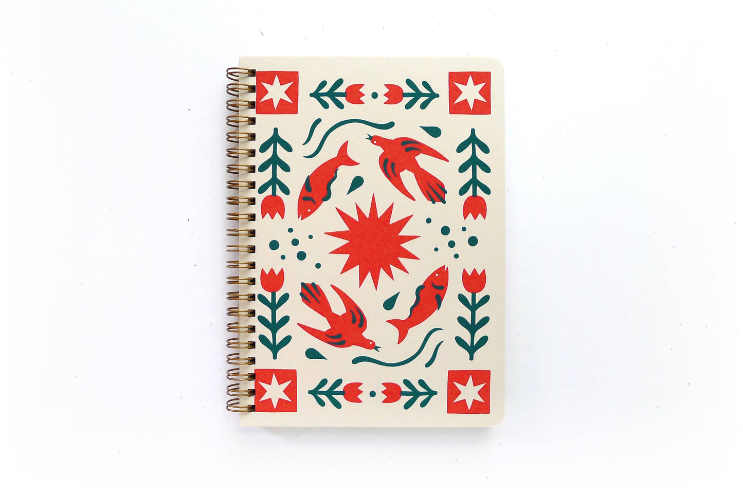 Folk Flower Coil Notebook, MD: Lined