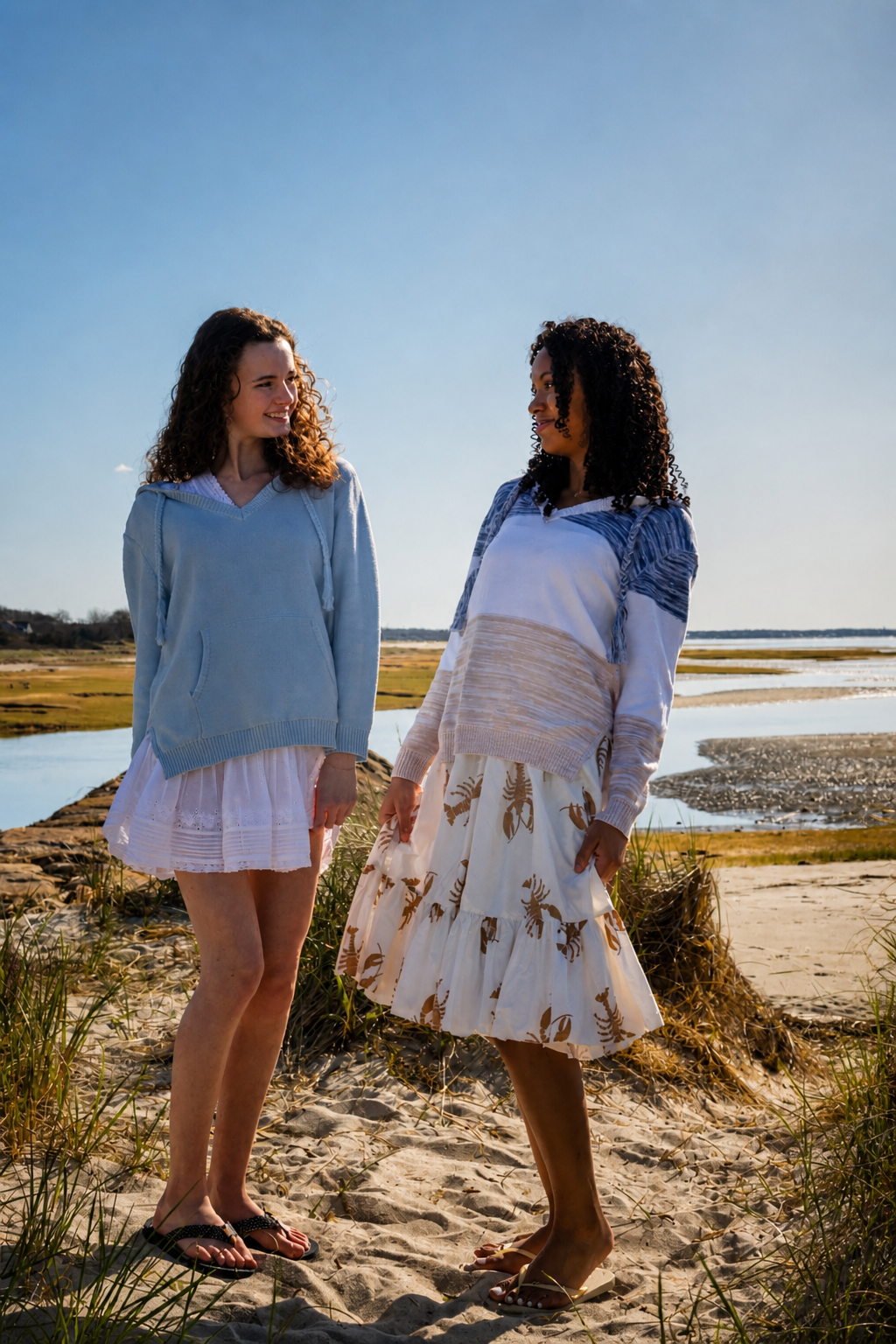 Blue  Hydrangea Coastal Hooded Beach Sweater