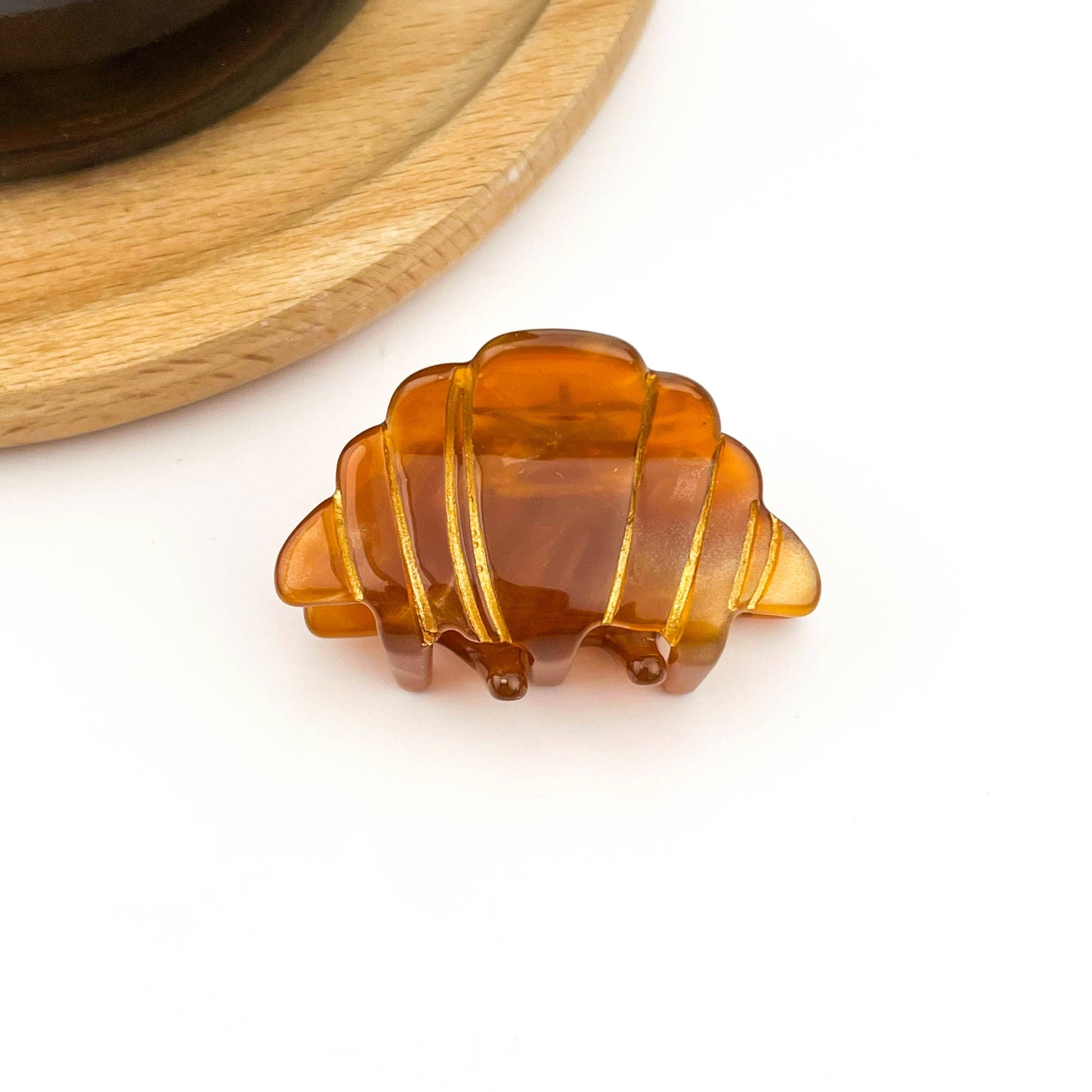 Mini Croissant Hair Claw Clip, Acetate Food-Themed Hair Clip