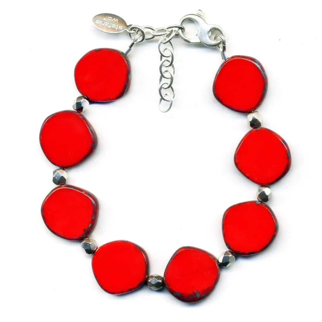 Red Small Circle Glass Beaded Bracelet