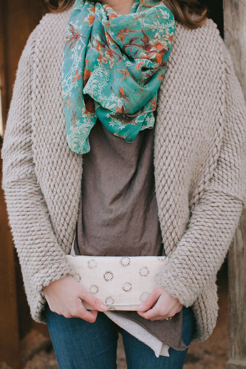 Standard Wallet: Natural Burst Block Print Linen