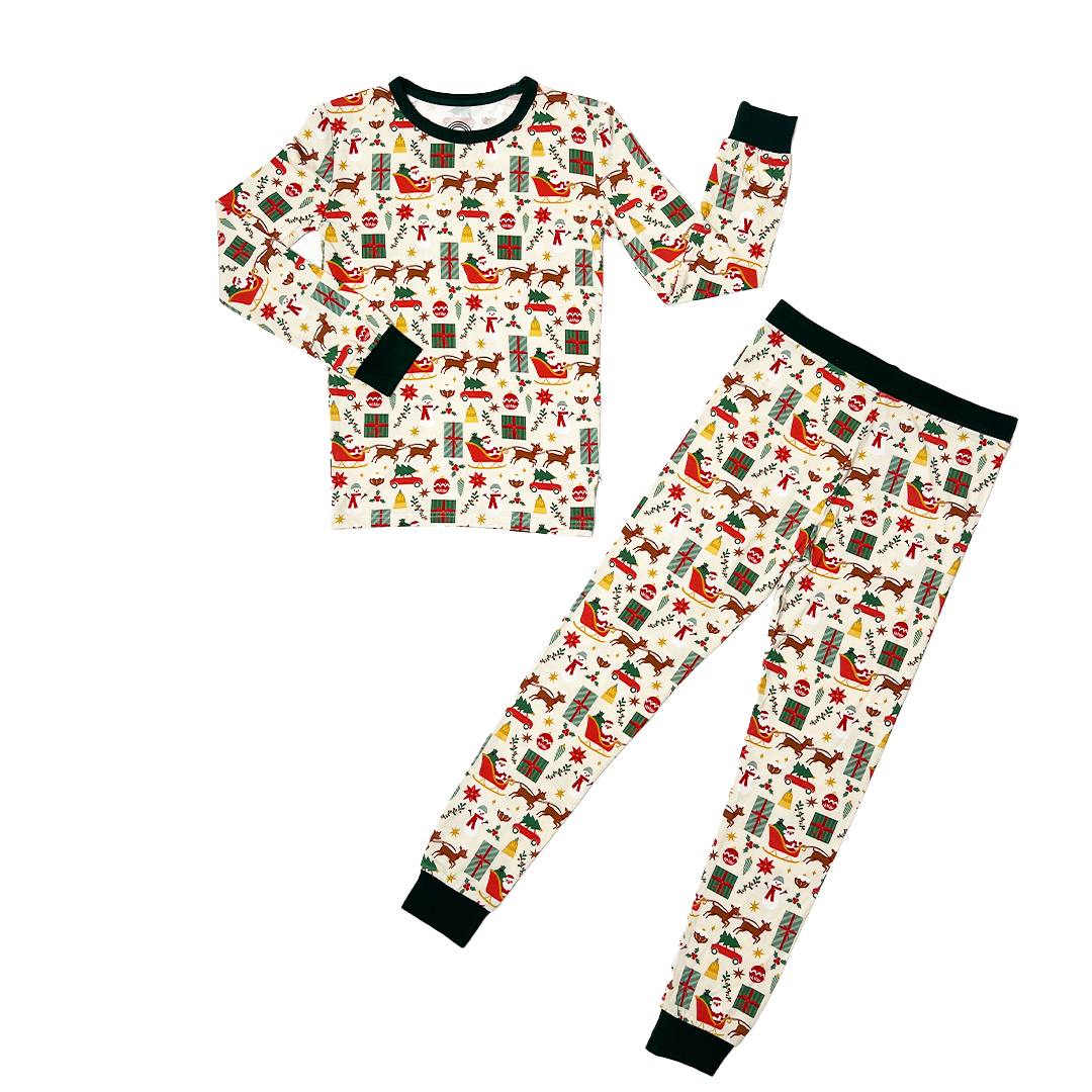 Holiday Vintage Christmas Bamboo Kids Pajamas Toddler Set: 2T