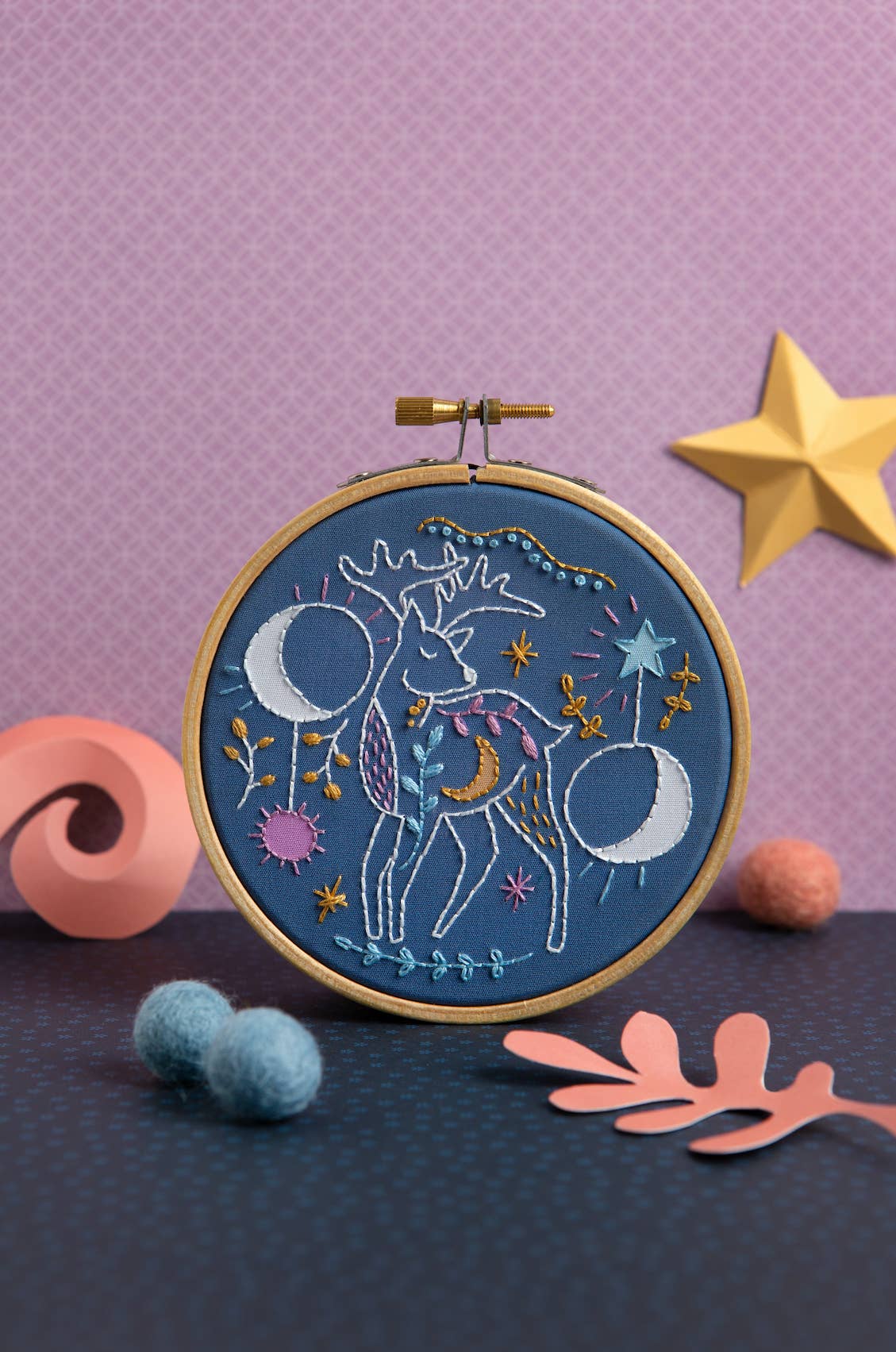 Celestial Deer Mini Embroidery Kit | Complete Craft Kit for Beginners