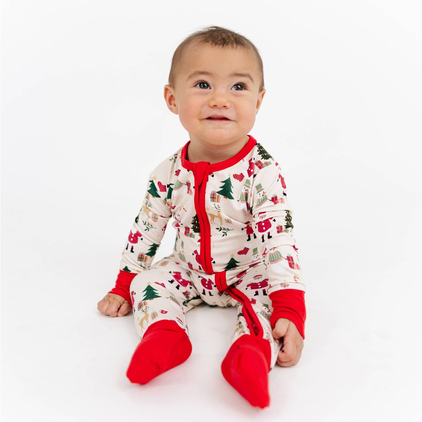 Cozy Christmas Bamboo Convertible Baby Pajama: Red/Multi / 12-18M