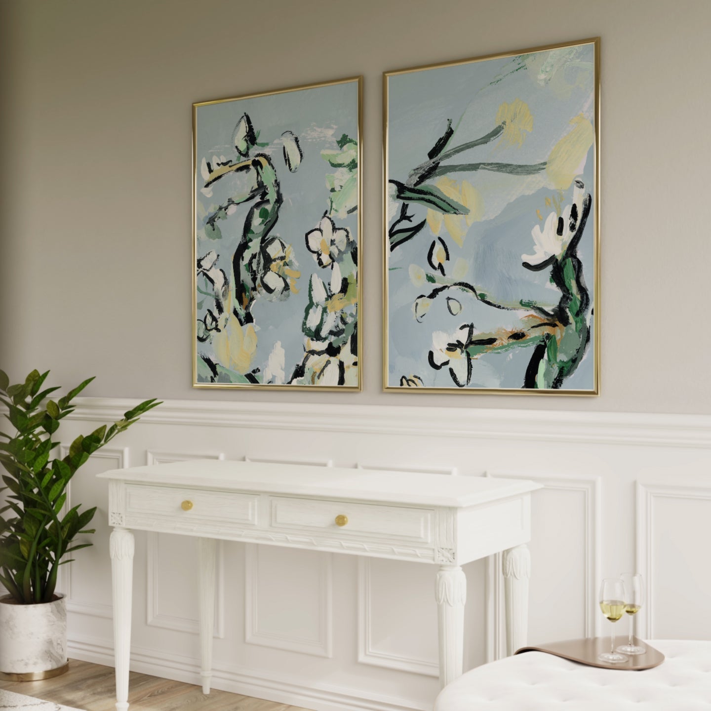 Euphrates Garden, Abstract Floral, Set of 2 Prints
