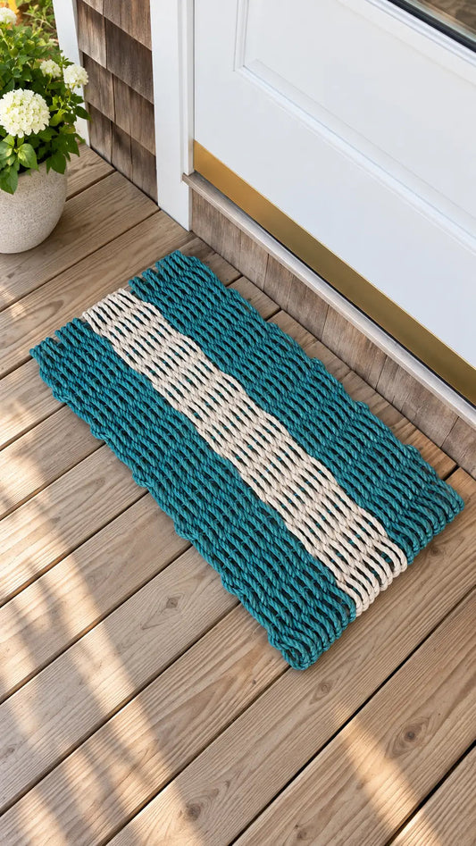 Lobster Rope Mat Hunter Green and Tan