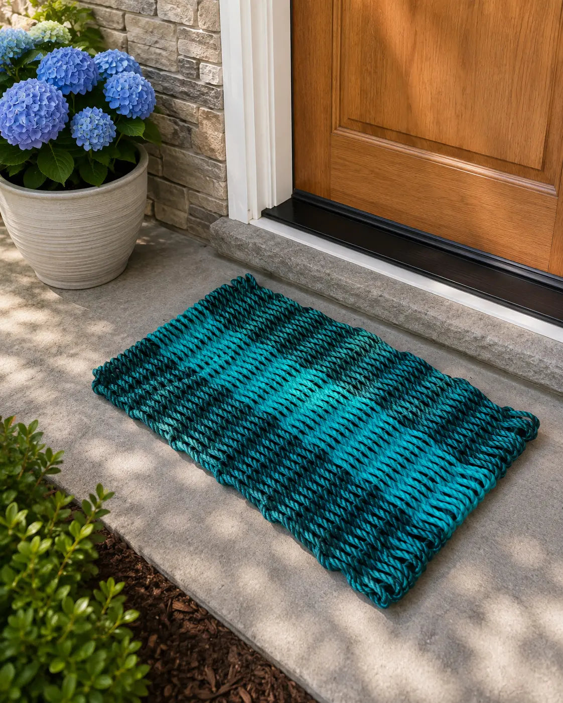 Lobster Rope Mat Hunter Green and Teal