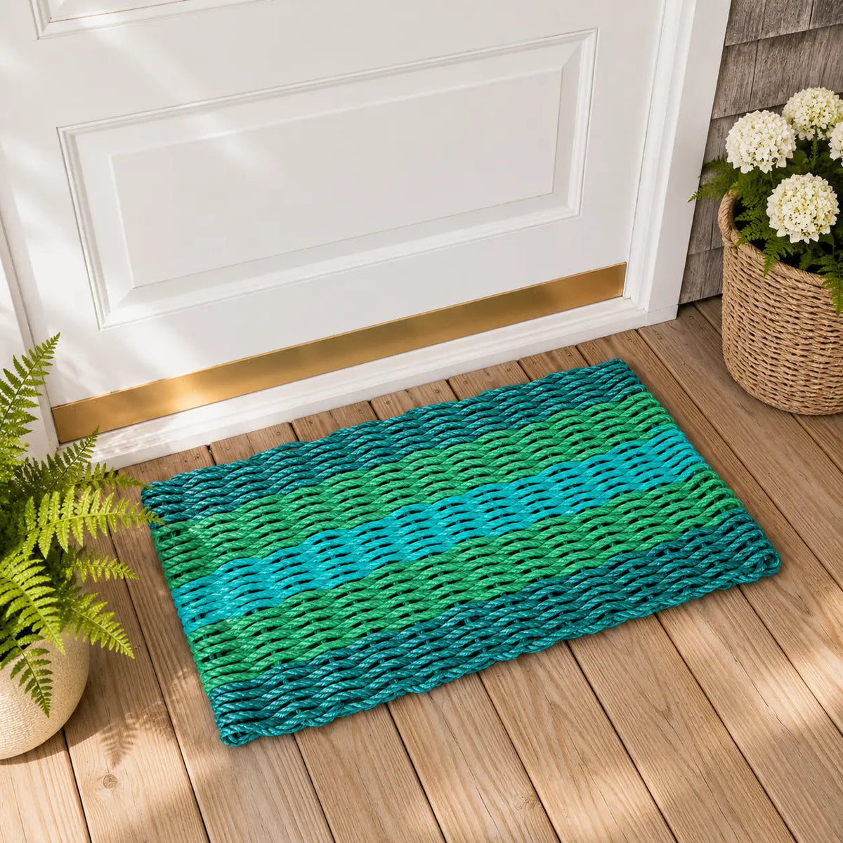 Five Stripe Rope Mat Hunter Green, Green, Teal