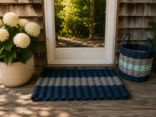 Lobster Rope Mat Navy Blue and Light Gray