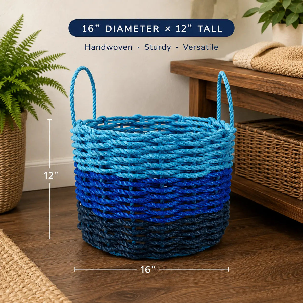 Authentic Maine Lobster Rope Storage Navy Blue, Blue and Light Blue