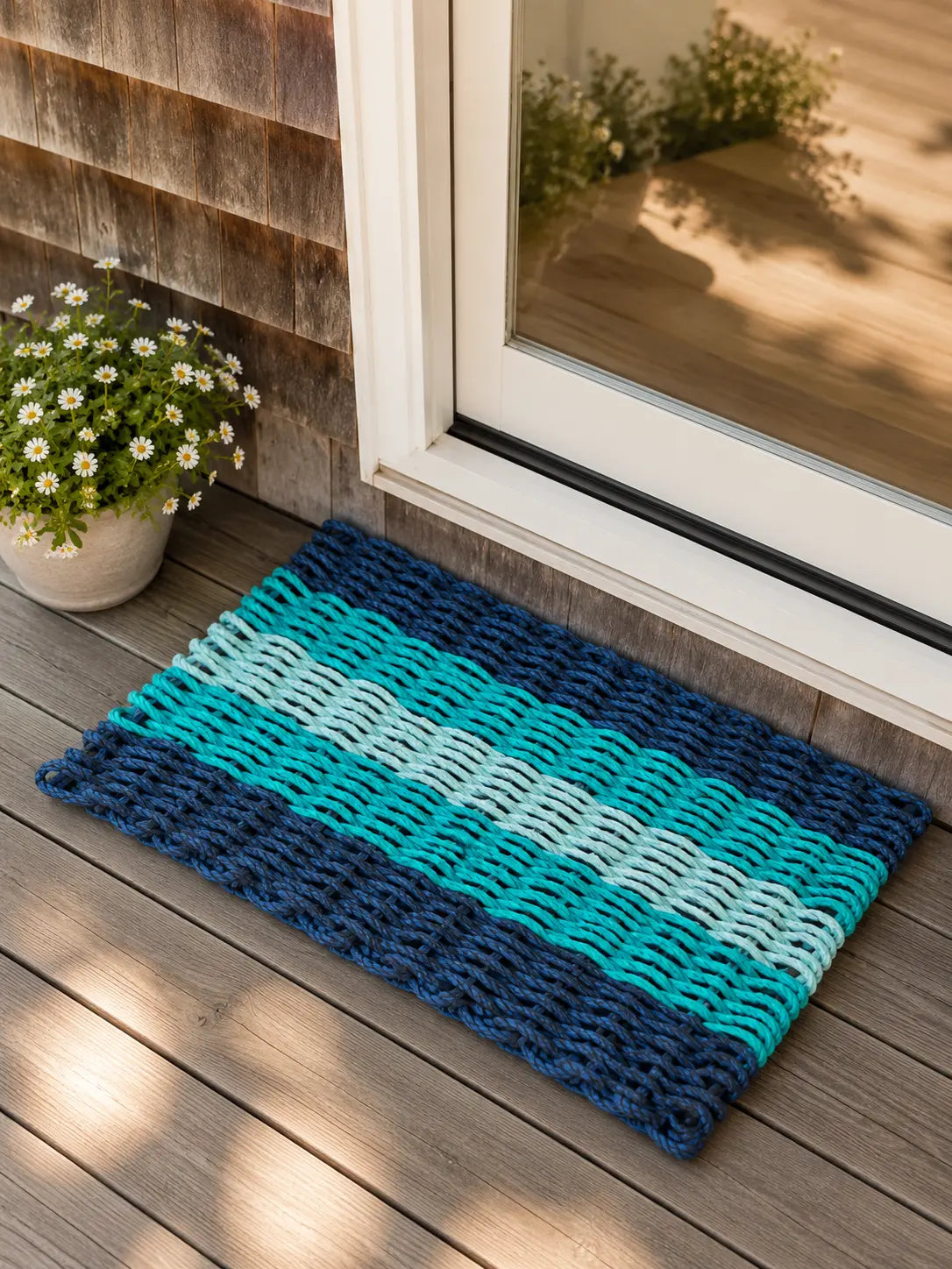 5 Stripe Lobster Rope Mat Navy Blue, Teal, Seafoam