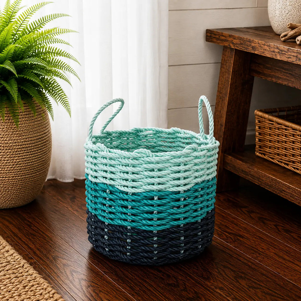 Lobster Rope Storage Basket Navy Blue, Teal, Seafoam