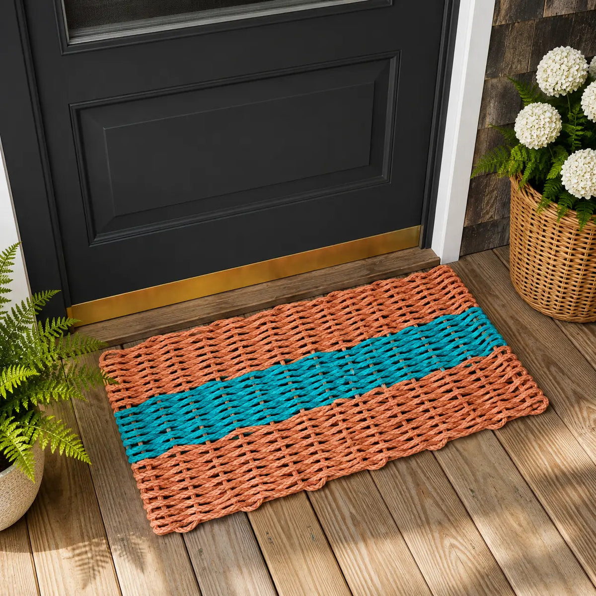 Lobster Rope Mat, Coral Orange and Teal