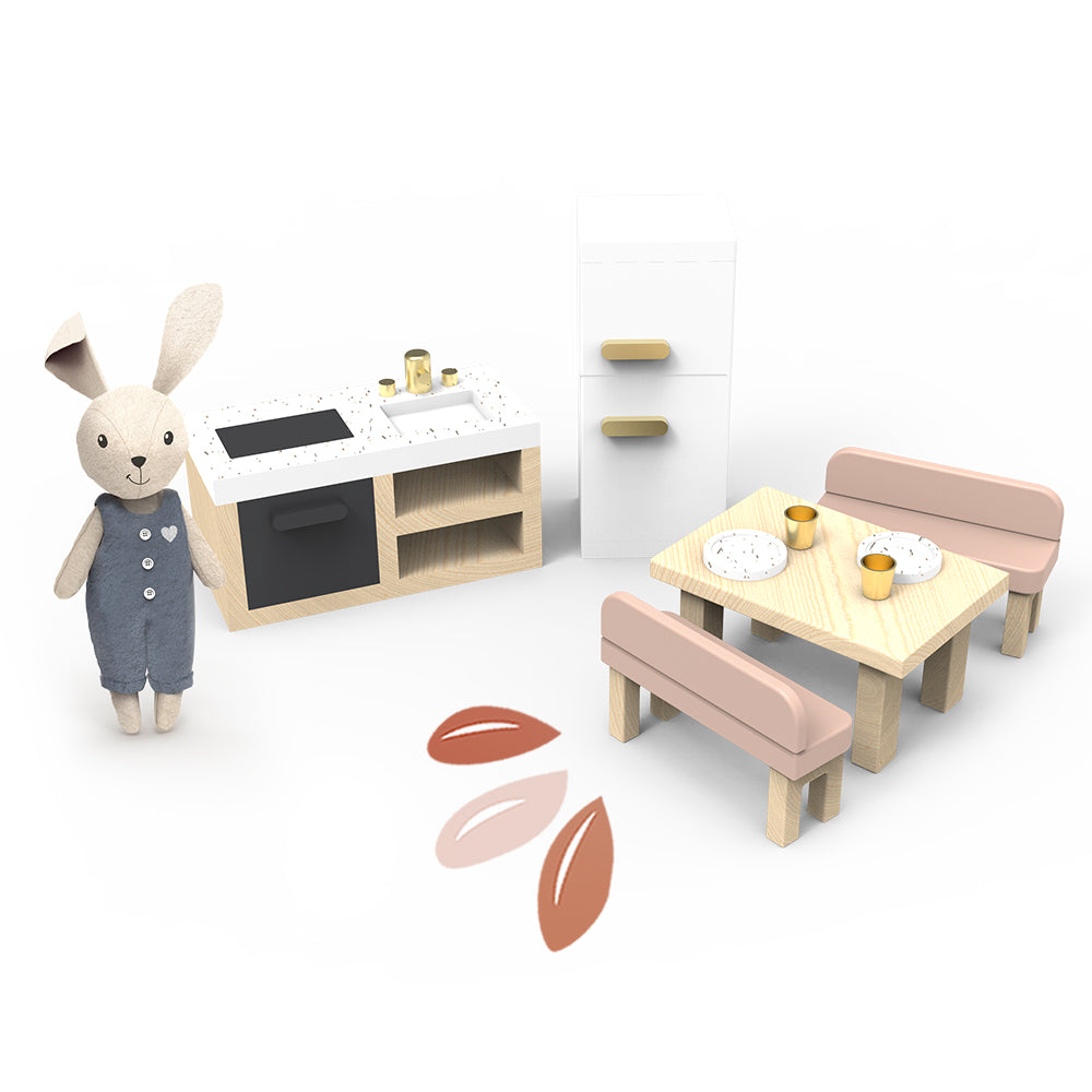 Doll House Kitchen set w/4 chairs incl. 1 character