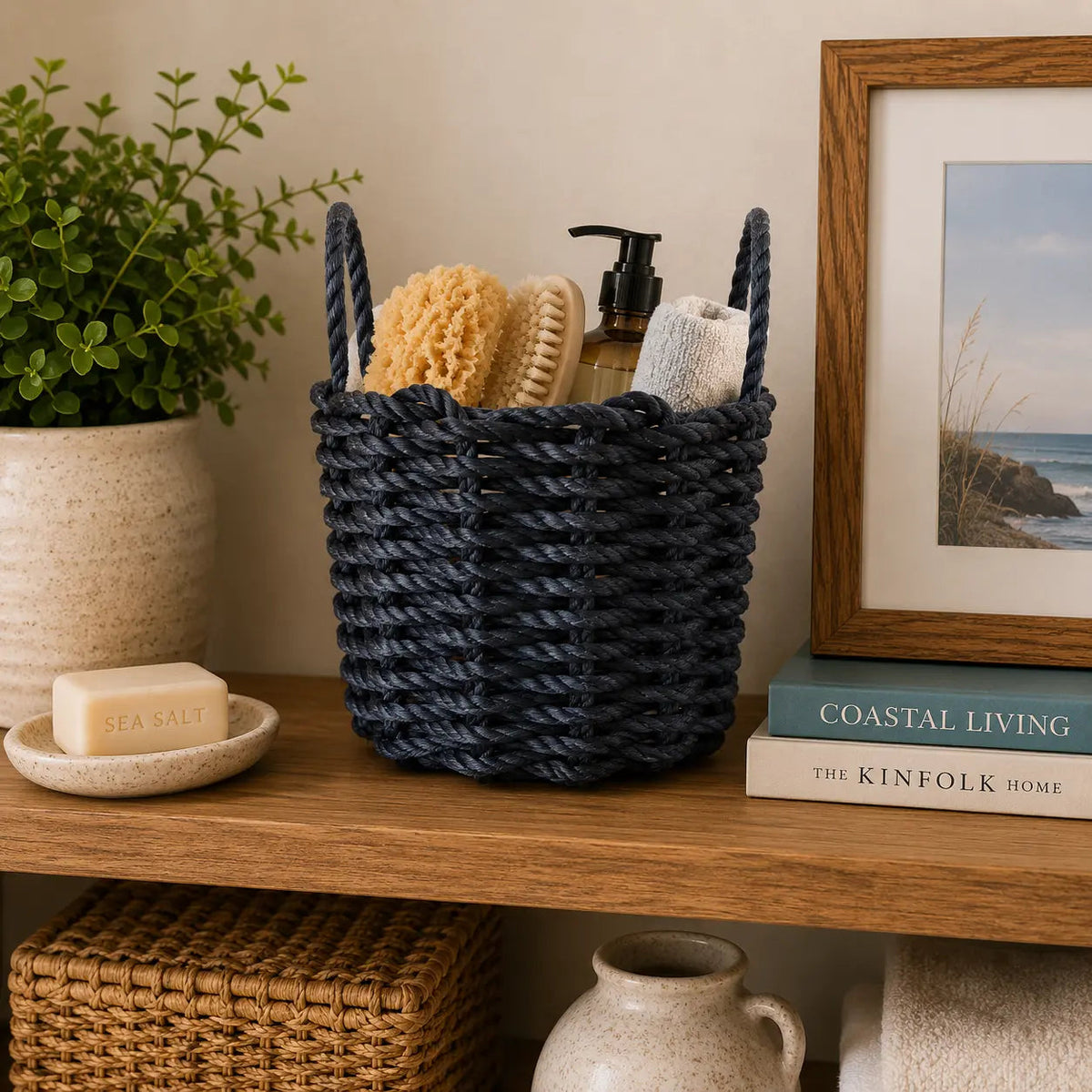 Solid, Single Color Maine Lobster Rope Basket, Handmade