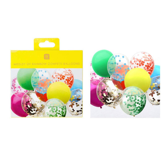 Rainbow Confetti Balloons - 12 Pack | Party Supplies |