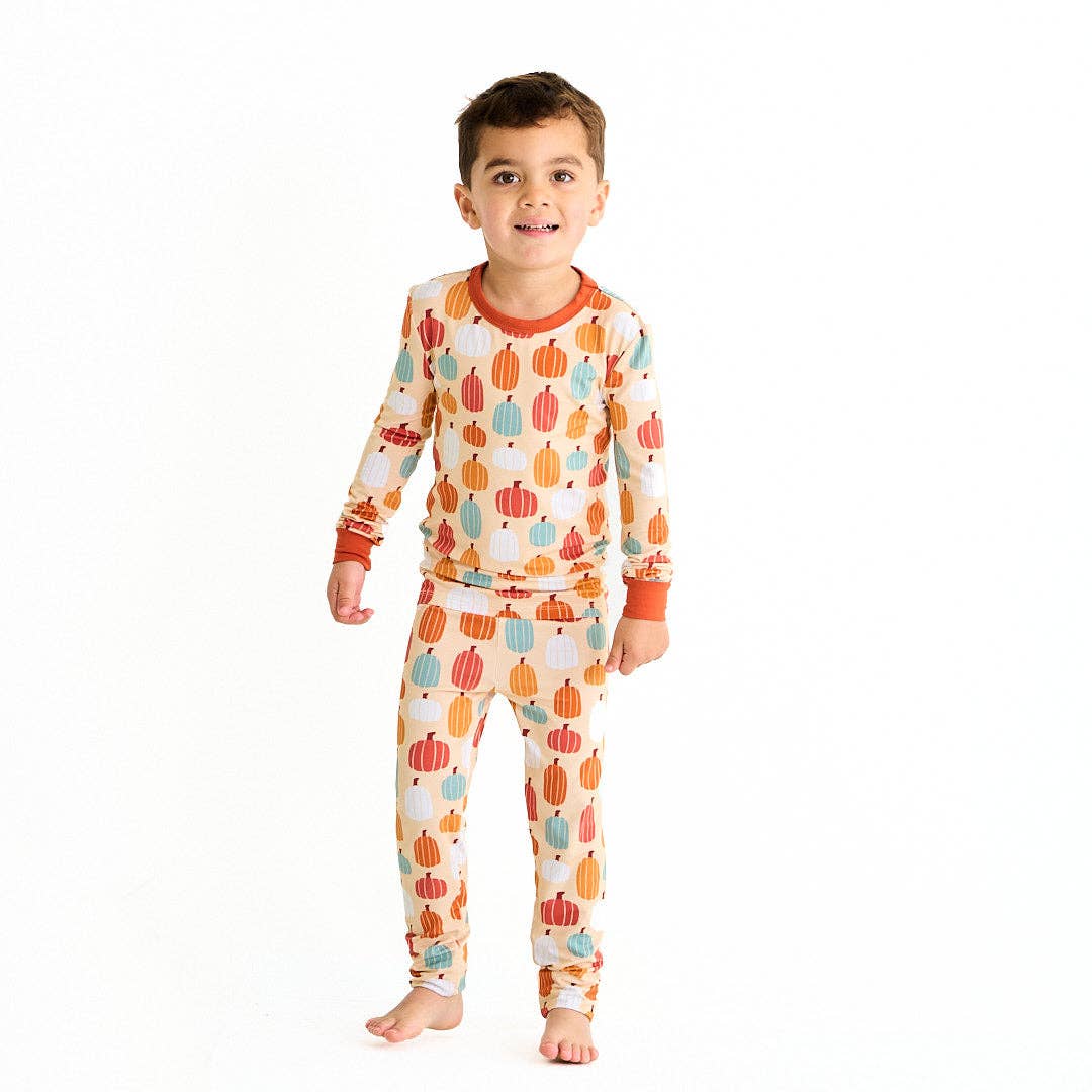 Pumpkin Patch Fall Kids Bamboo Pajamas Toddler Sleep Set: Orange/Multi / 2T