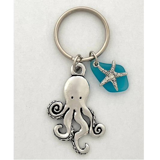 Octopus w/ Turq Seaglass Keychain