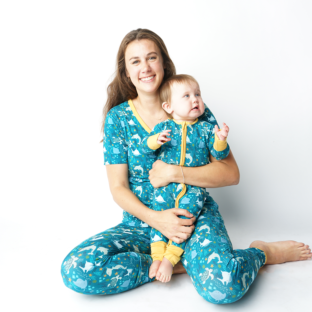 Ocean Friends Bamboo Pajama Convertible Footie Romper: Blue / 3-6M