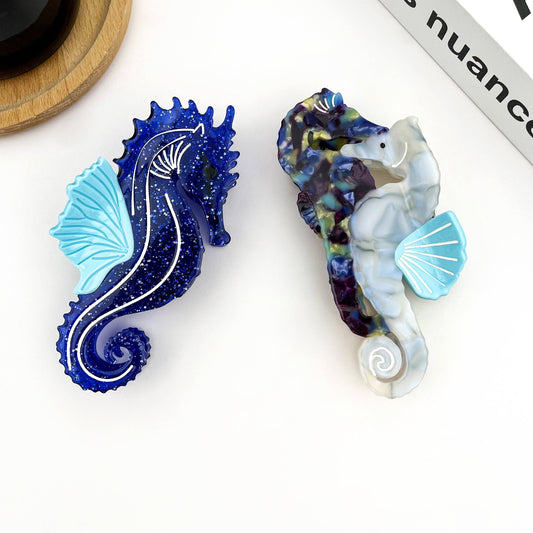 Blue Seahorse Hair Clip, Ocean-Inspired Animal Claw Clip