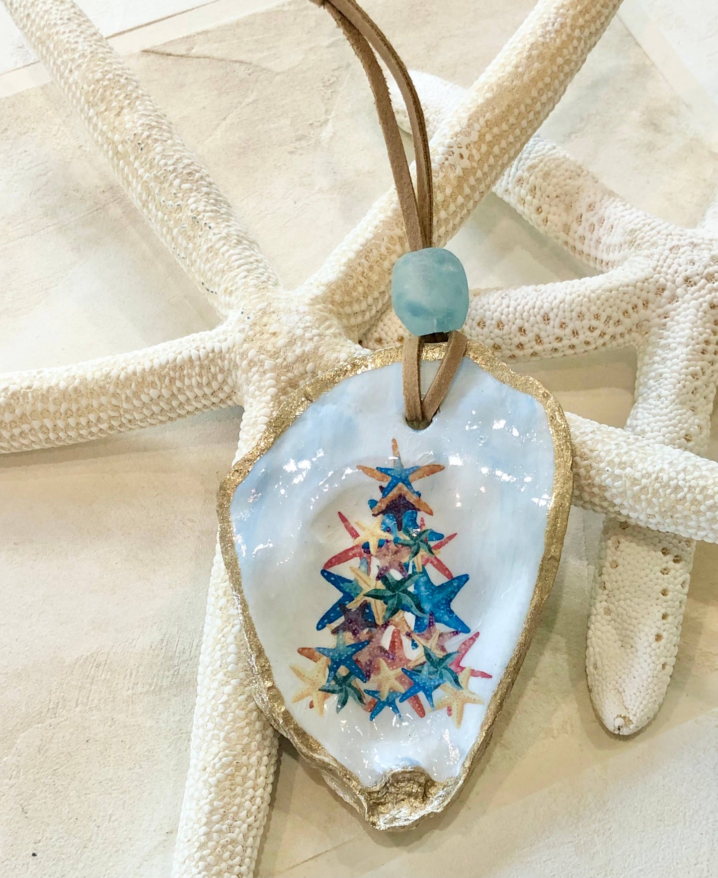 Coastal Christmas Tree Ornament - Oyster Shell: Starfish