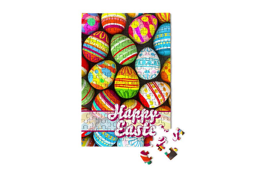 Happy Easter - Vibrant Eggs Mini Jigsaw Puzzle Basket Gift