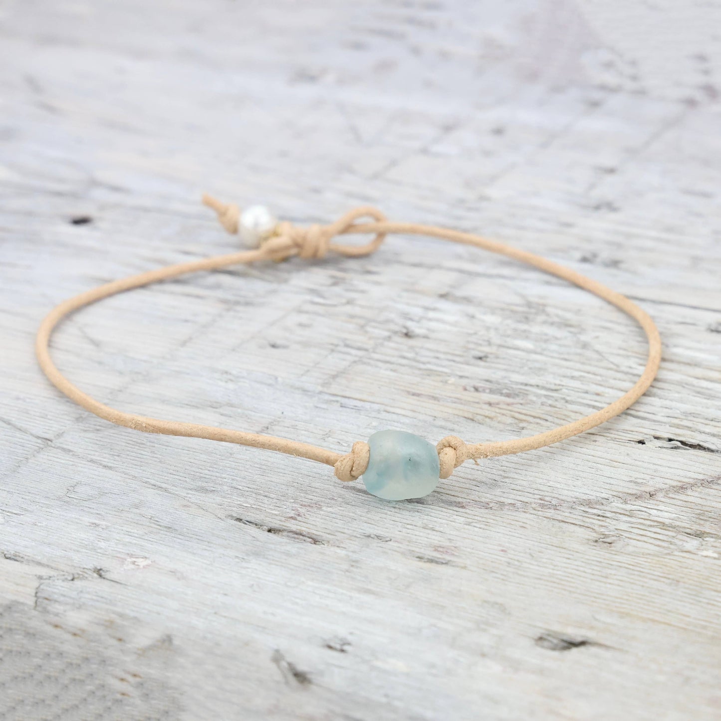 Recycled Sea Glass Leather Choker Necklace: 20" / Assortment