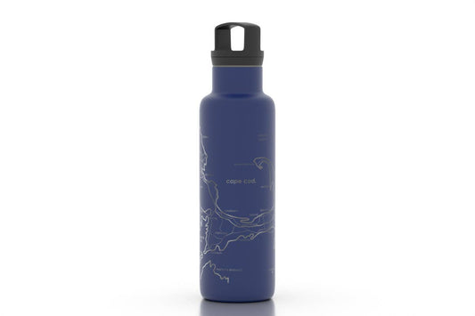 Cape Cod MA Map 21 oz Insulated Water Bottle: Midnight Blue