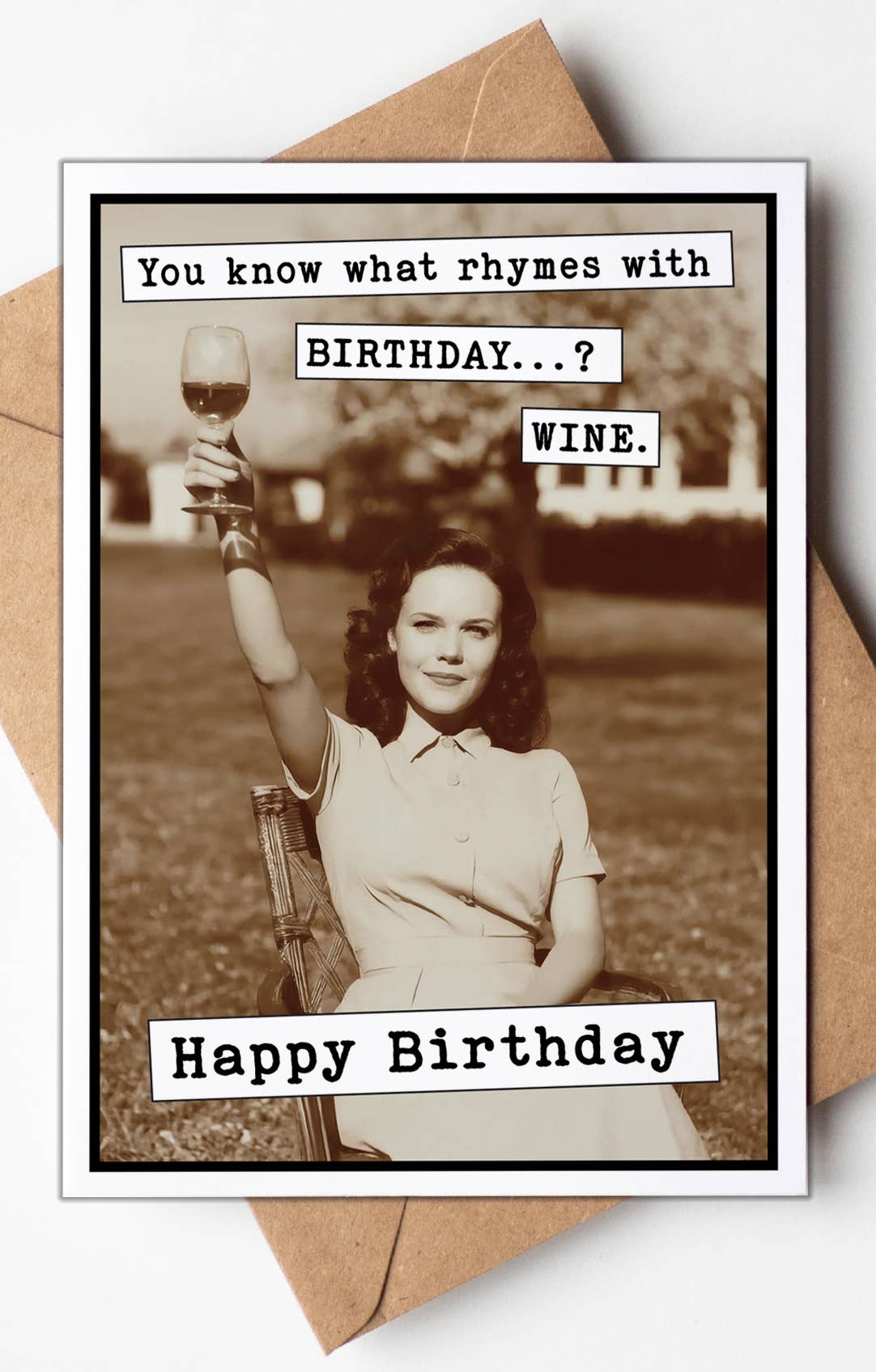 Rhymes With Wine Funny Birthday Card